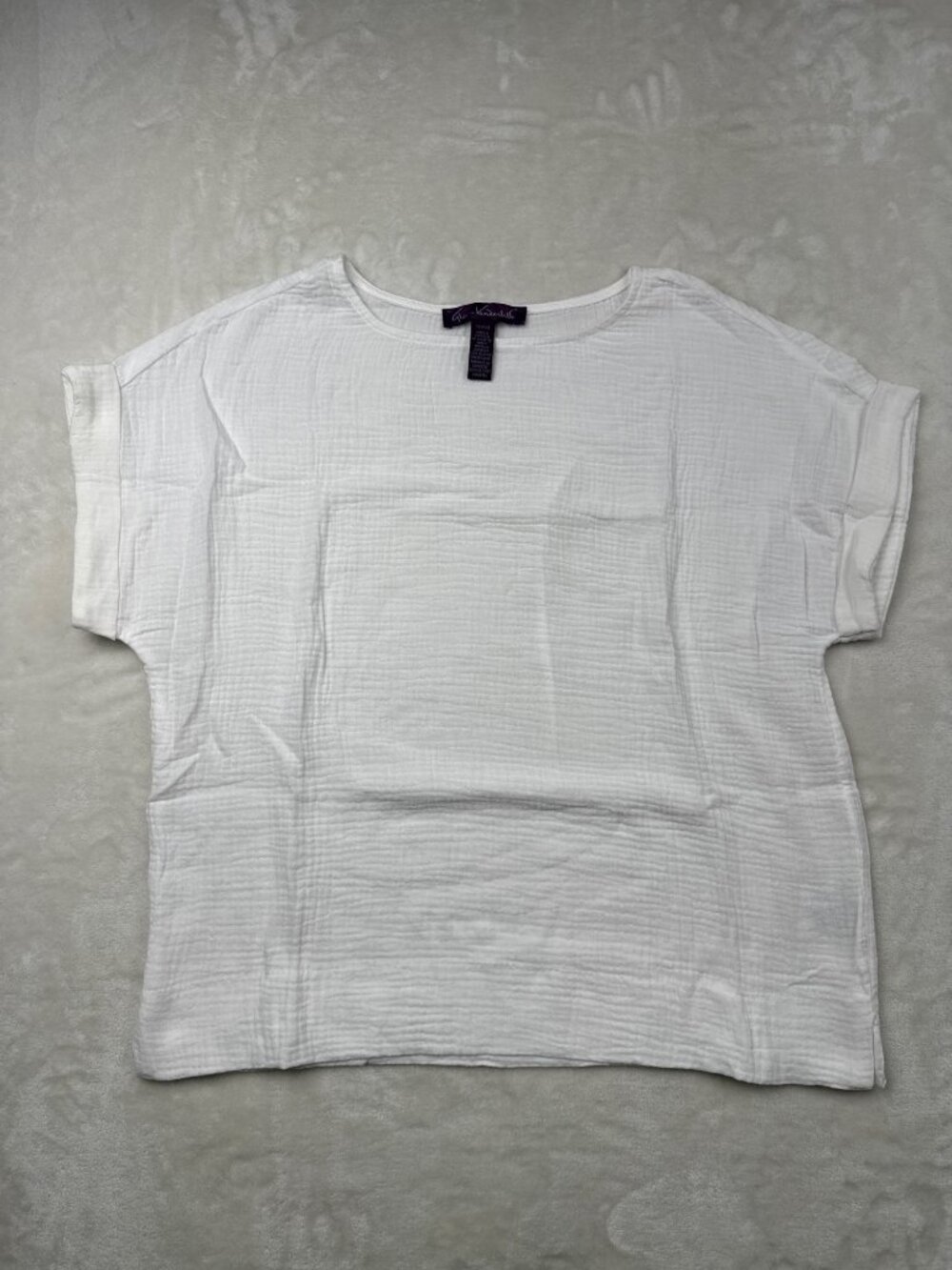 Gloria Vanderbilt Womens White Short-Sleeve Textured Blouse M Cotton Blend